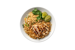 Grilled chicken pad thai with soft boiled egg isolated on a transparent background png
