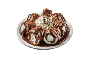 Chocolate roll ice cream with whipped cream on a transparent background png
