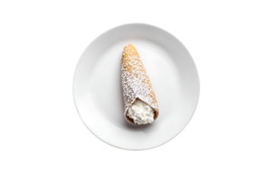 Cannoli with powdered sugar on a plate isolated on a transparent background png