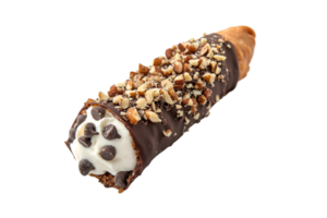 Chocolate covered cannoli with nuts and cream isolated on a transparent background png