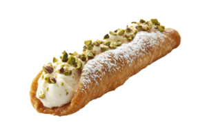 Cannoli with cream and pistachio topping isolated on a transparent background png