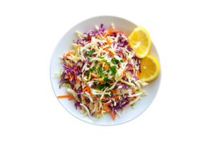 Coleslaw salad with lemon slices on a transparent background png
