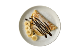Chocolate banana crepe on a plate isolated on a transparent background png