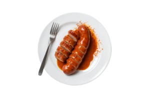 Currywurst on a plate isolated on a transparent background png