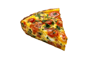 Slice of vegetable frittata with basil on a plate isolated on a transparent background png