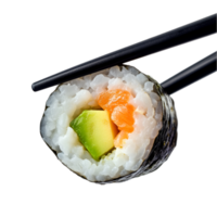 Sushi lista mantido de pauzinhos isolado em uma transparente fundo png