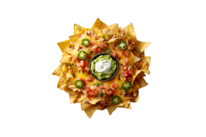 Nachos with guacamole and sour cream on a transparent background png