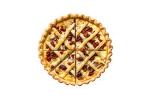 Lattice quiche with a slice missing on a transparent background png