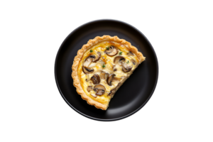 Mushroom quiche with a slice on a plate isolated on a transparent background png