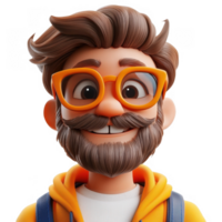 3d icon avatar A cartoon man with glasses and a beard is smiling png