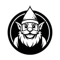A gnome with a beard and mustache in a black and white circle vector