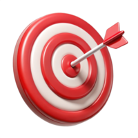 Red bullseye dart arrow hitting target center of dartboard. Concept of success, target, goal, achievement. 3D rendering png