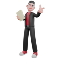3D Choreographer Dance Model. A male choreographer stands holding a paper in his left hand and his right hand points forward with a happy expression. Cartoon Talent png