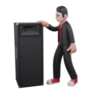 3D Choreographer in Cartoon Design. A male choreographer stands beside a speaker while holding the end of the speaker with an expression of paying attention. Dance Performer png
