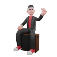 3D Dance Performer Character. A male choreographer sits at the speaker with both hands clasped together, the left one raised up. Choreographer Design png