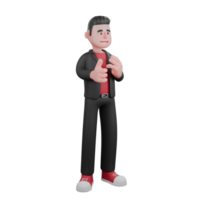 3D Choreographer Cartoon Character. A male choreographer stands with both hands in front of the body with an excited expression. Dance Creator png