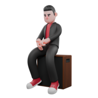 3D Dance Performer Character. A male choreographer sits at the speaker while holding his hands with a thoughtful expression. Choreographer Model png