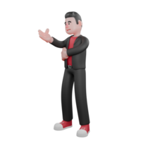 Cartoon Dance Performer Character. A male choreographer stands with his left hand in front of his chest and his right hand extended forward with a happy expression. 3D Choreographer png