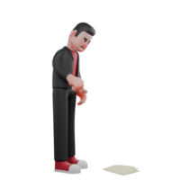 Animated Choreographer Dance Model. A male choreographer stands behind a sheet of paper with his body slightly bent and his eyes looking at the paper below. 3D Performer png