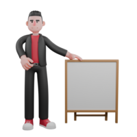 3D Choreographer Model . A male choreographer stands beside a white board with his right hand on the board with a smiling expression. Animated Dance Talent png