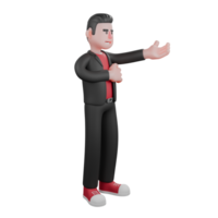 3D Animated Choreographer Character. A male choreographer stands with his right hand in front of his chest and his left hand extended forward with a happy expression. Dance Performer png
