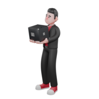 3D Model of Choreographer Character. A male choreographer stands holding a small speaker in his hand with a smiling expression. Animated Talent png