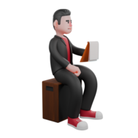3D Model of Cartoon Choreographer. A male choreographer sits at the loudspeaker while holding a clipboard in his left hand. Dance Performer png