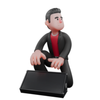 Cartoon Choreographer in 3D Design. A male choreographer crouches with both hands wanting to hold the speaker in front of him. Dance Performer png