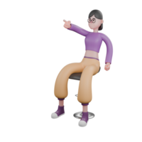Illustrated 3D Dancer Model. A female dancer sits on a bar stool facing right while pointing forward. Dance Star png