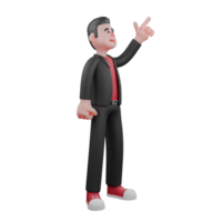 3D Dance Choreographer Cartoon Character . A male choreographer stands while his left hand left pointing up with a happy expression. Creative Model png