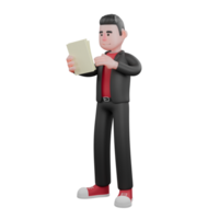 Cartoon Dance Choreographer 3D Model. A male choreographer stands checking a sheet of paper in his hand with a focused expression . Performer Design png