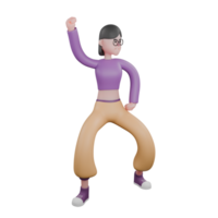 3D Model of Dancer. A female dancer stands with her legs apart and turns to the left, then raises her right hand while holding it and holds her left hand at her waist. Animated Character png