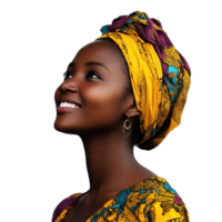 Smiling African Woman Looking to the Left for Empowerment and Diversity Representation on transparent background png