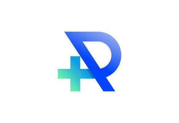 Logo R with symbol medical plus, template for hospital healthcare.