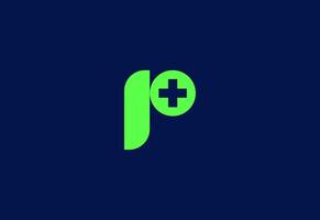 letter P with symbol medical plus, Creative template for hospital and healthcare. vector