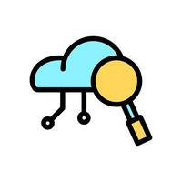 Icon Line Color cloud system magnify. Outline fill color style. vector