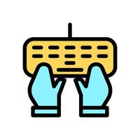 Icon Line Color hand typing keyboard. Outline fill color style. vector
