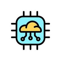 Icon Line Color Cloud Server Processor. Outline fill color style. vector
