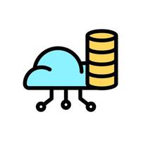 Icon Line Color cloud server database. Outline fill color style. vector