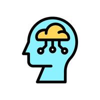 Icon Line Color cloud server brain head. Outline fill color style. vector