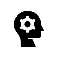 Icon Glyph gear setting in head or brain. Solid style. vector