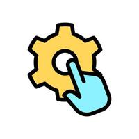Icon Line Color hand clicking setting gear. Outline fill color style. vector