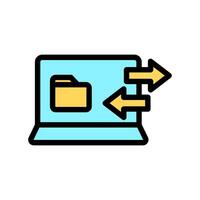 Icon Line Color laptop transfering file. Outline fill color style. vector