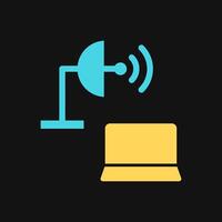 Icon Flat Color laptop connecting satellite. Fill color style. vector