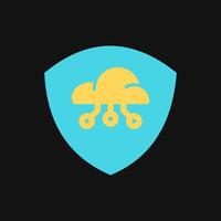 Icon Flat Color shield cloud system. Fill color style. vector