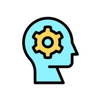 Icon Line Color gear setting in head or brain. Outline fill color style. vector