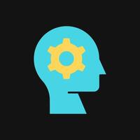 Icon Flat Color gear setting in head or brain. Fill color style. vector