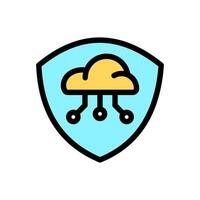 Icon Line Color shield cloud system. Outline fill color style. vector