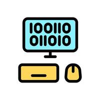 Icon Line Color computer binary coding. Outline fill color style. vector
