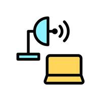 Icon Line Color laptop connecting satellite. Outline fill color style. vector